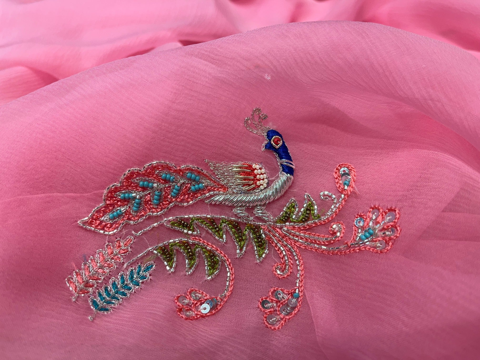 Pista green silk embroidery with zardosi work kurti